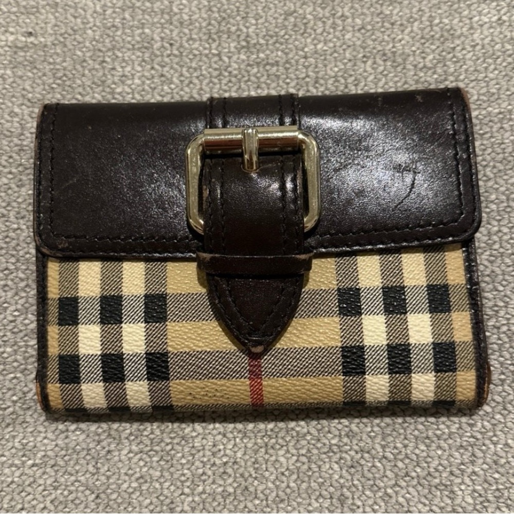 Burberry Black and Tan Checkered Wallet
